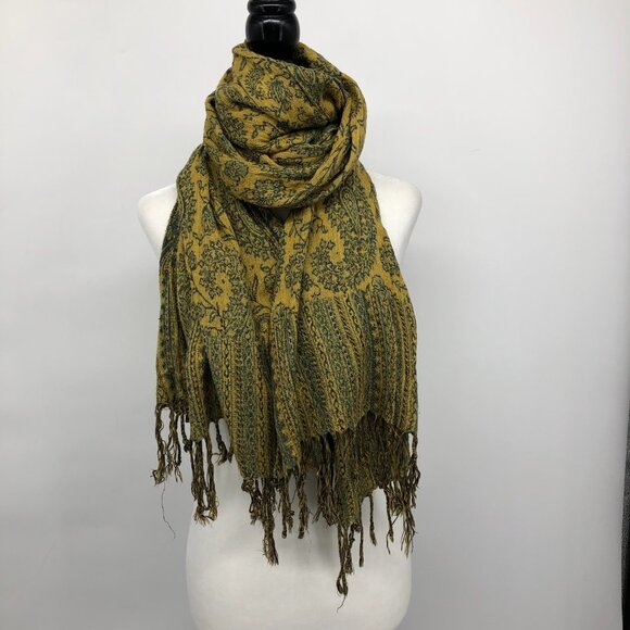 Mustard Yellow Paisley Print Scarf - Picture 4 of 12